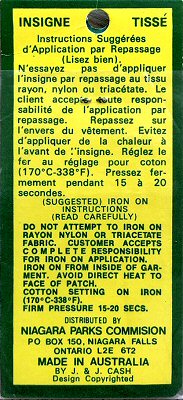 J & J Cash woven saw-on label reverse