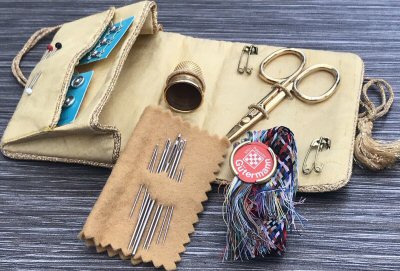 view of typical contents of this sewing kit