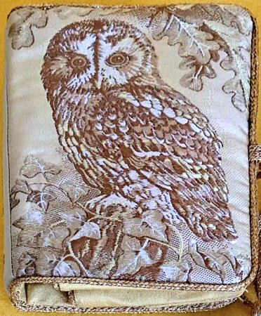 J & J Cash sewing kit with woven owl on front &  back
