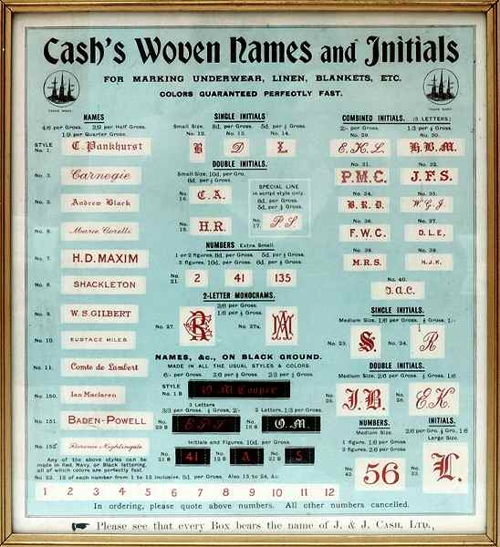 J & J Cash counter display with woven name samples