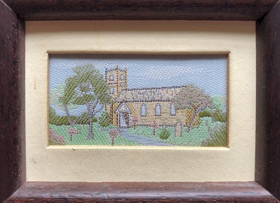 J & J Cash miniature woven picture of a church