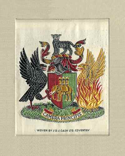 J & J Cash woven picture with Coventry Coat of Arms