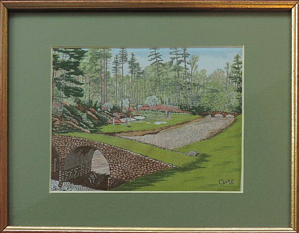 J & J Cash woven picture with image of the Augusta golf couse, Georgia, U.S.A.