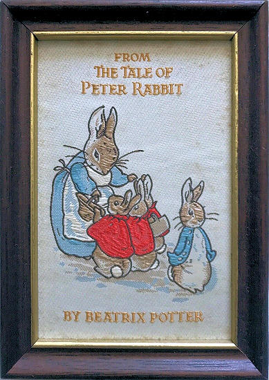 J & J Cash woven picture with title of From the Tale of . . . Peter Rabbit