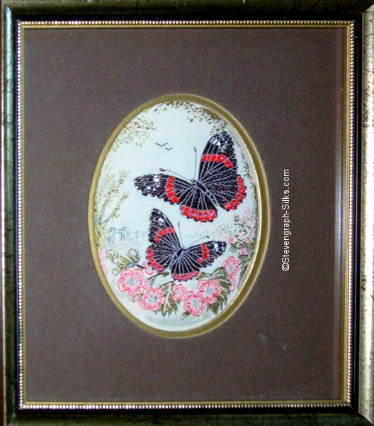 Framed woven picture of a pair of Red Admiral butterflies