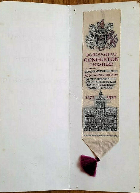 bookmark with Borough of Congleton Cheshire title words, to celebrate the 700th Charter Anniversary