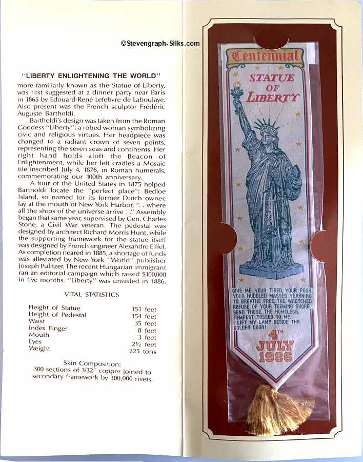 bookmark with title words, portrait of The Statue of Liberty and words