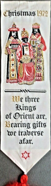 bookmark with Christmas 1972 title words, and images of three wise kings