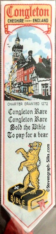 bookmark with title words, view of the town, and words of a verse