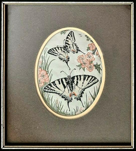 Framed woven picture of a pair of Swallowtail butterflies
