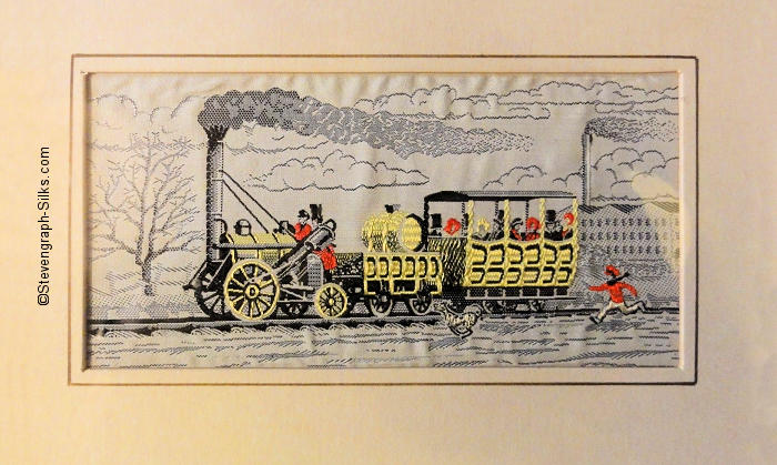 woven picture of the Rocket steam engine and carriage