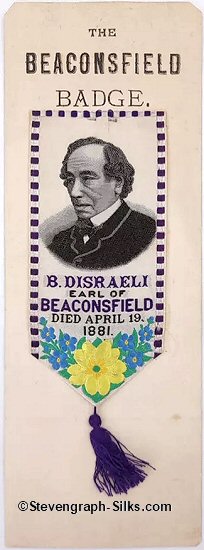 bookmark of Disraeli still attached to original stiff backing card