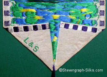 reverse of bookmark, showing the L & S woven on the reverse