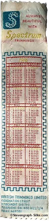 silk woven bookmark of 1976 Calendar