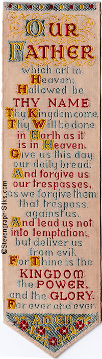 Bookmark with title words and all the words of The Lords Prayer