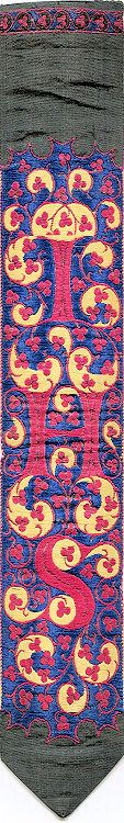 Bookmark with ornate initials, I. H. S.