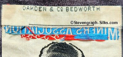 Oakden name woven on reverse top turnover of this bookmark