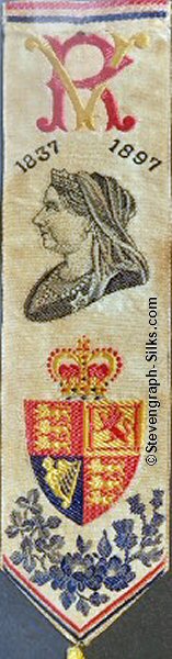 Bookmark type Royal favour, or badge, with title words and Royal crest