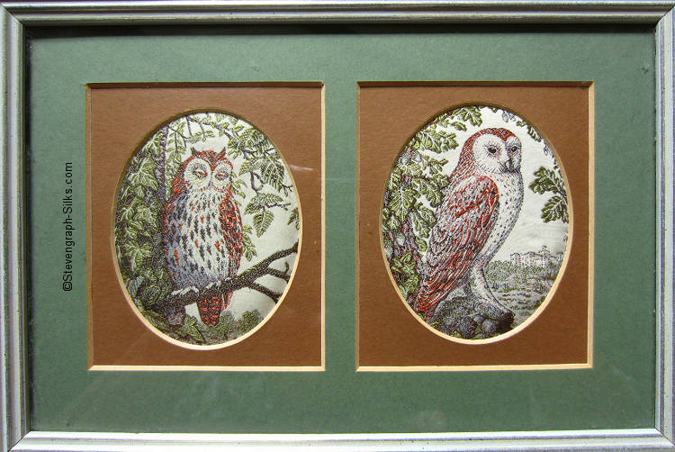 Framed woven picture of two owls