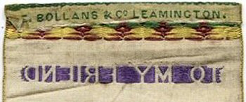 Bollans woven credit on the top turn-over of this bookmark
