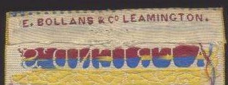 Bollans trade name woven on reverse of bookmark