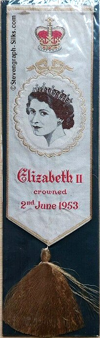 Bookmark with delicate image of Queen Elizabeth II portrait and white silk backgound