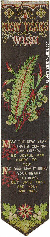 Bookmark with title words, image of flowers and fern throngs, and words of verse