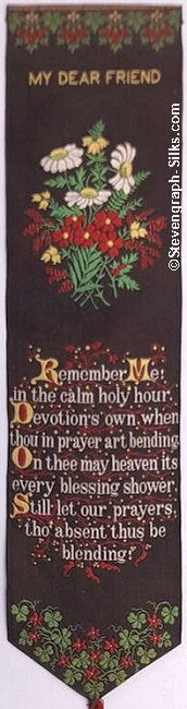 Bookmark with title words, image of flowers, and words of short verse