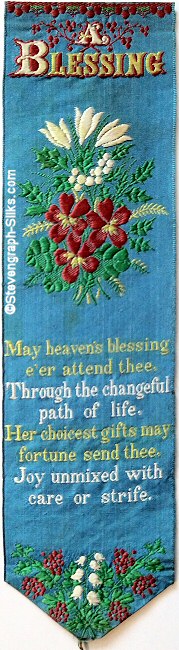 Bookmark with title words, image of flowers and words of verse