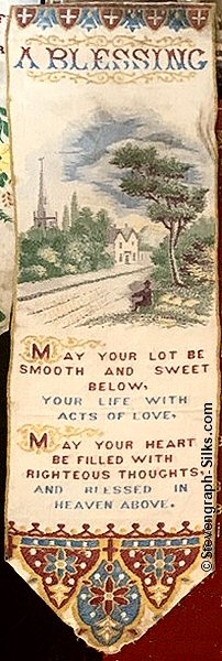 Bookmark with title words, country scene and words of a verse
