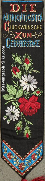 Bookmark with words in German language and image of flowers