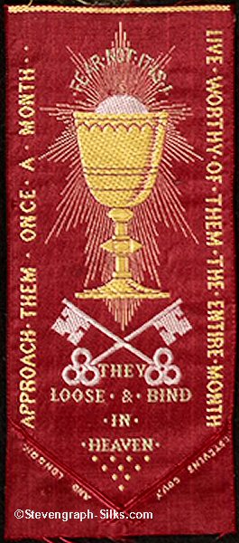 bookmark with image of a golden cup and keys, and words around