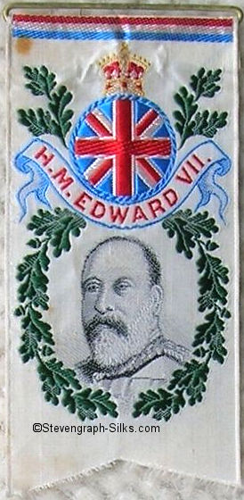 Portrait image King Edward VII, with title words above, on short favour type lapel badge