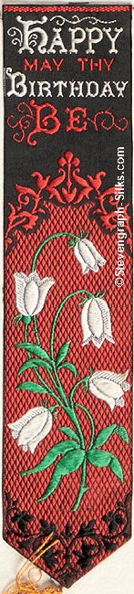 Bookmark with title words and image of five harebell flowers