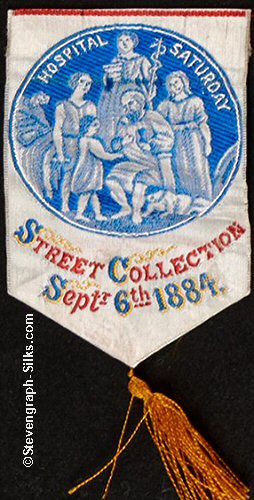 bookmark with tile words and image of people administering to the poor