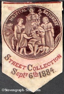 bookmark with title words and image of people administering to the poor