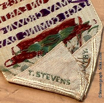 Stevens woven name on reverse of this bookmark