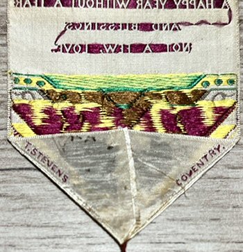 Stevens logo on the back pointed end of this bookmark