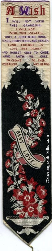 Bookmark called A Wish, with words on ribbon Best Love