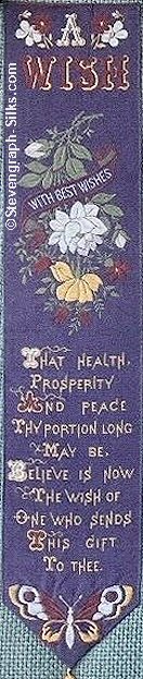 Bookmark with words and flowers wrapped around with ribbon