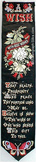 Bookmark with words and flowers wrapped around with ribbon