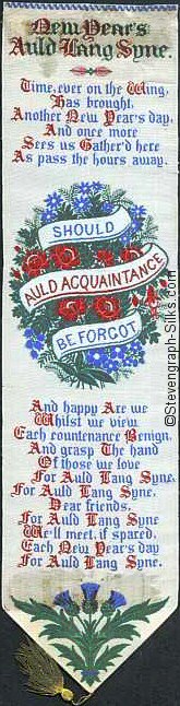 Bookmark with words, scroll wrapped around flowers and Scottish thistle