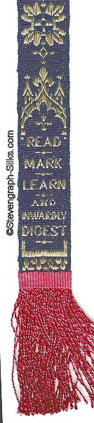 long thin bookmark with decorative pattern and words at the bottom only