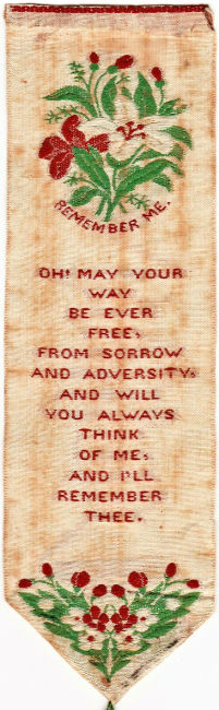 Bookmark with title words below flowers, followed by verse