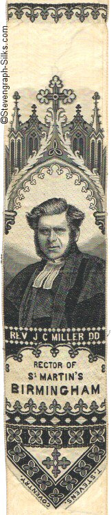 Bookmark with portrait of Miller, beneath an ornate arch, and title words