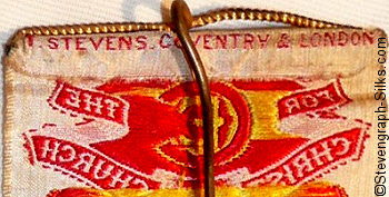 Stevens logo on the reverse top turnover of this bookmark, together with metal pin