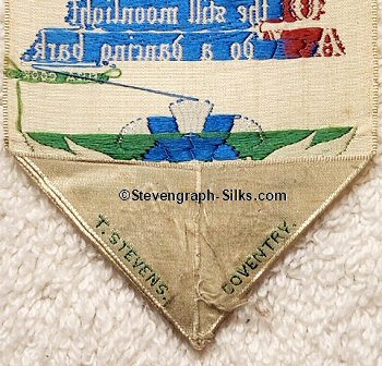 T. Stevens name woven on reverse pointed turn over of this bookmark