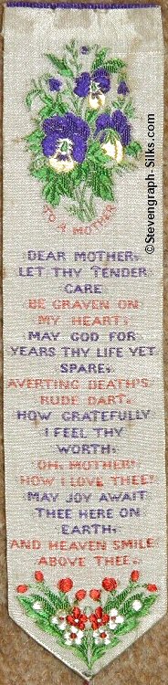 Bookmark with pansy flowers and title words below, followed by words of verse