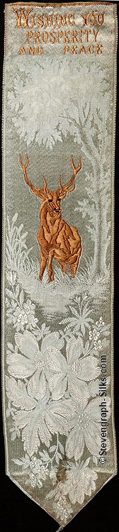 Bookmark with title words and image of a stag in a forest