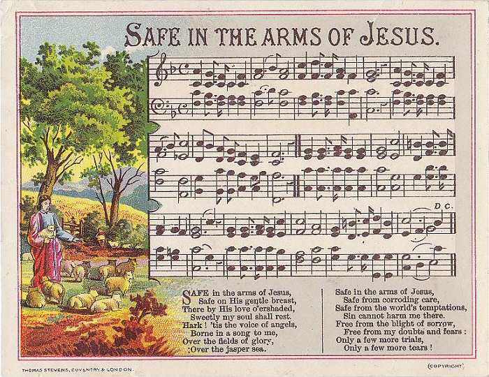 Music printed card - Safe in the arms of Jesus
